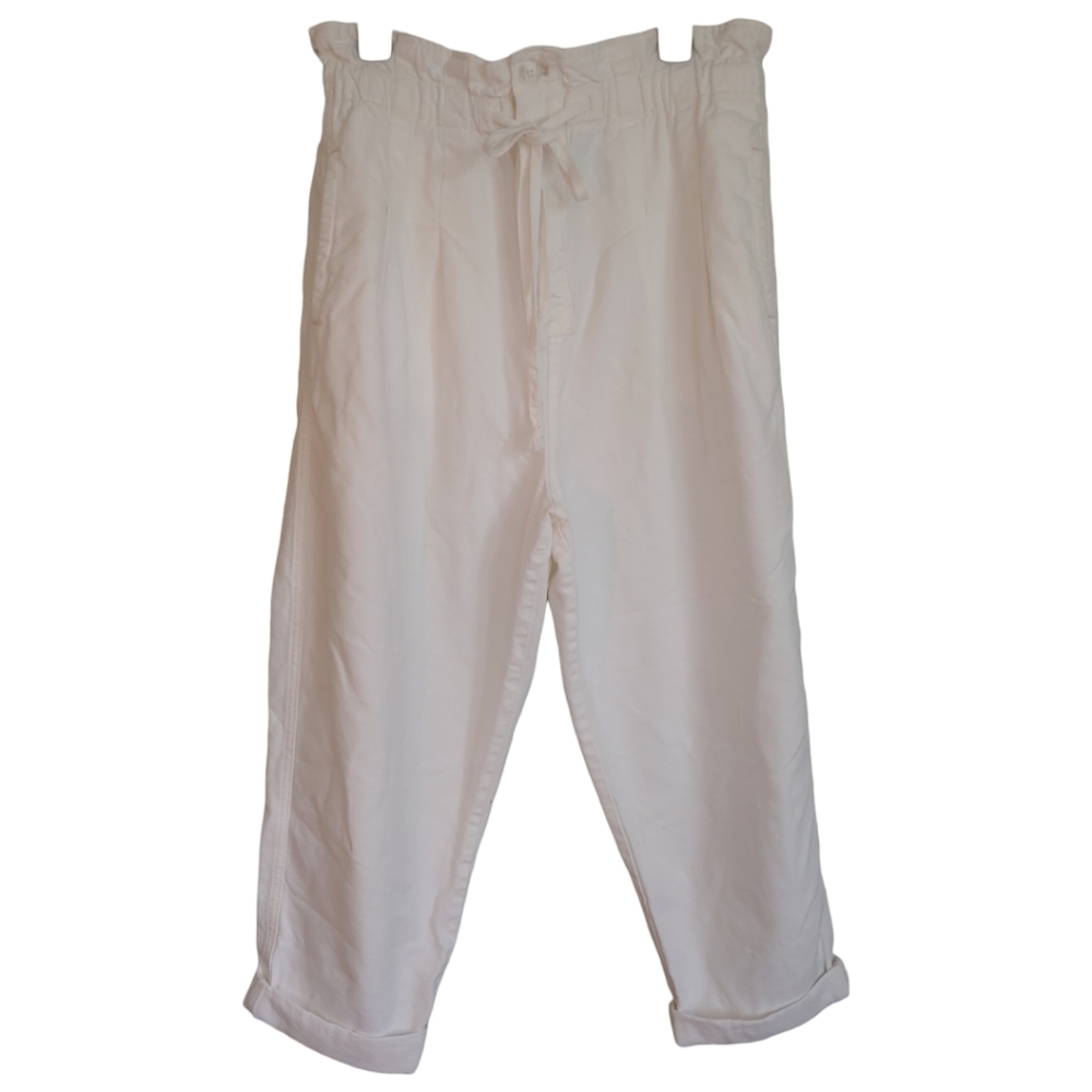 Free People Cream Straight Leg Paperbag Waist Pants